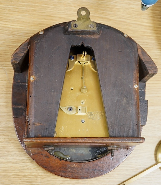 A late 19th century mahogany wall dial with pendulum, Stokmar movement, 25cm. Condition - fair to good, not tested